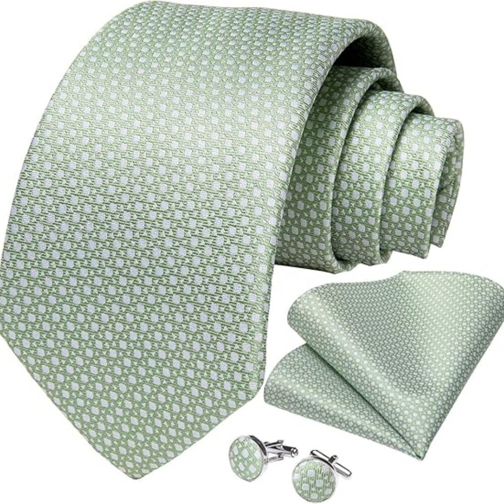 Mens Tie Set Silk Solid Paisley Necktie and Pocket Square Cufflinks Classic Form